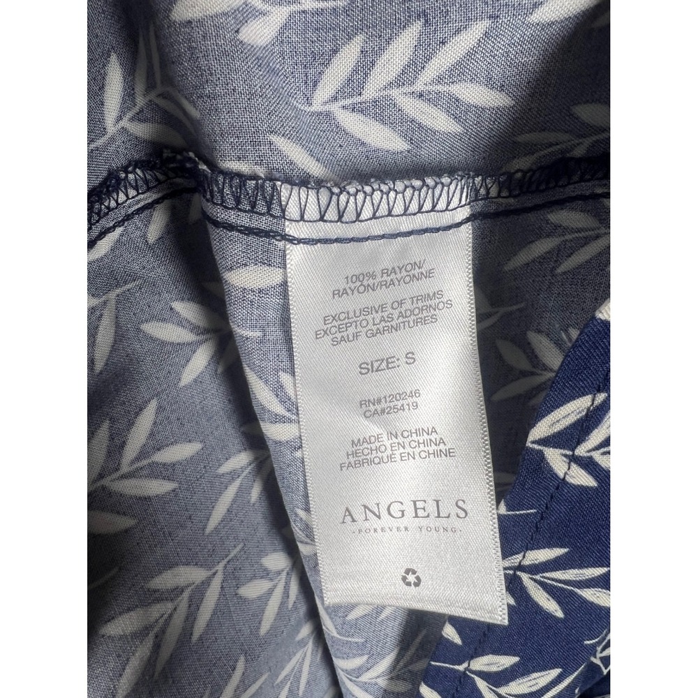 Womans Navy Blue Leaf Print V-Neck Balloon Sleeve Dress Small NWT Boho Peasant - Picture 3 of 7